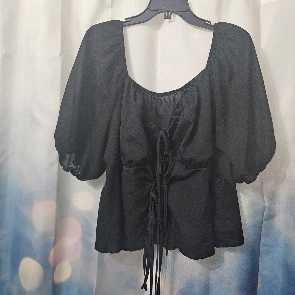 SHEIN Black Puff Sleeve Top 2x
